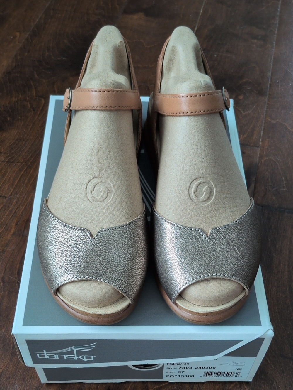 Dansko Metallic Tan Peep-Toe Mary Jane Clogs